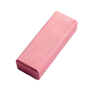 Close-up of a pink eraser on a white background, isolated.