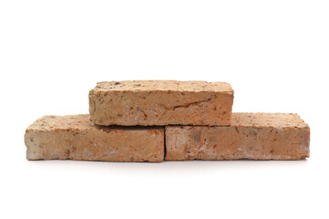 Solid clay bricks used for construction,Old red brick isolated on white background.