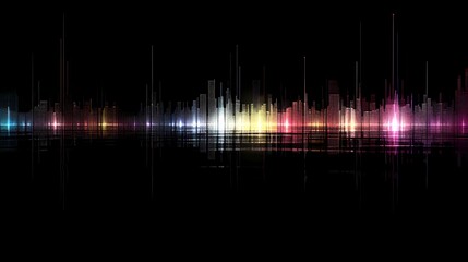 Digital technology music wave city landscape poster background