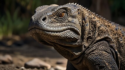 Fototapeta premium Coveted by exotic animal collectors, the majestic Komodo dragon, a rare and endangered species, poses in its natural habitat.