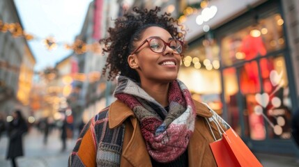 beautiful woman shopping in clothing stores on the street