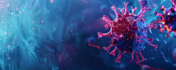 Obraz premium Detailed 3D rendering of the Coronavirus, showing all surface proteins in a blue background