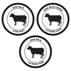Logotipo de queso y leche de vaca en color negro. Vector