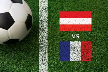 European football cup tournament 2024; Group D stage; soccer ball on green grass with national...