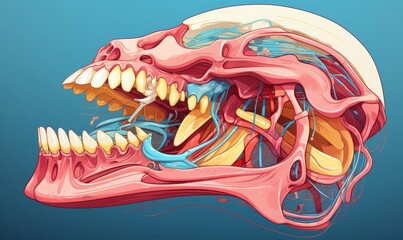 Mandible anatomy flat design top view medical theme cartoon drawing colored pastel