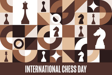 International Chess Day. July 20. Holiday concept. Template for background, banner, card, poster with text inscription. Vector EPS10 illustration.