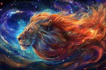 A stunning illustration of the zodiac sign Leo, featuring intricate details and vibrant colors that highlight its majestic symbolism.