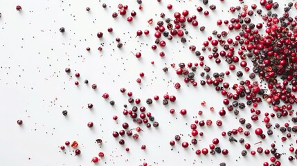 Delicate sansho (Japanese pepper) berries scattered on white, showing their unique texture
