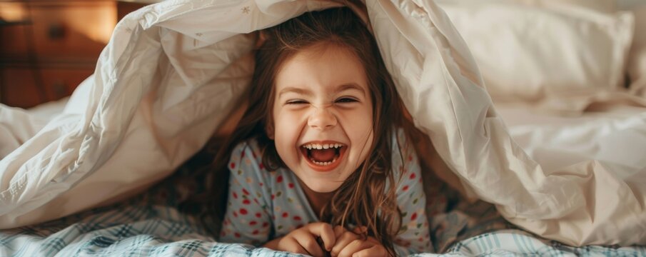 This cute girl is smiling with a gap-toothed grin, missing her baby teeth.