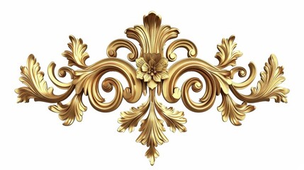 ornate golden baroque design element isolated on white classic floral decoration