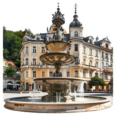 goethe square - center of marianske lazne (marienbad) - great famous unesco spa town in the czech republic (region karlovy vary) - europe isolated on white background, vintage, png