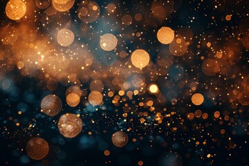 Dark background, gold particles on blurred background with a bokeh effect, dark black and light golden colors, complex details. Explosion and celebration wallpaper