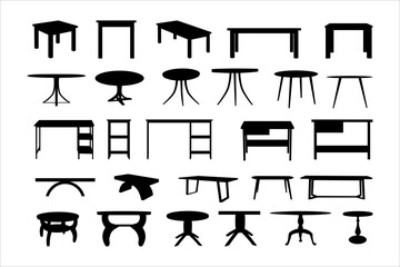Collection of table silhouette templates. Editable vector illustration in EPS.10