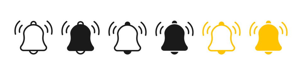 Notification bell icon set. Incoming inbox message. Ringing bells. Vector