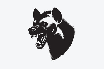 A ferocious hyena is looking aggressively, silhouette vector illustration white background