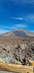pico del teide lava field black mark on the side of volcano pico viejo