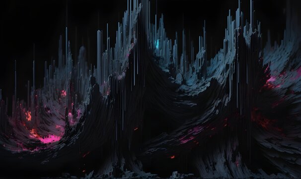 dark background with superimposed signal error effect, abstract wave RGB distortion texture