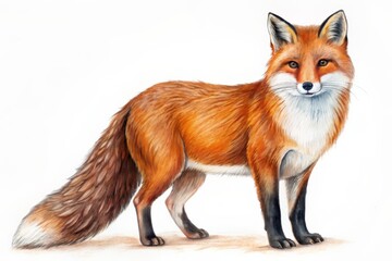 Fototapeta premium Realistic red fox illustration on a white background.