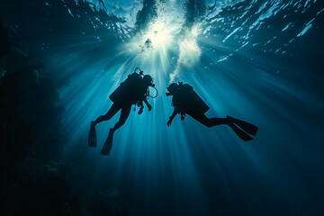 Young couple scuba diving in the sea