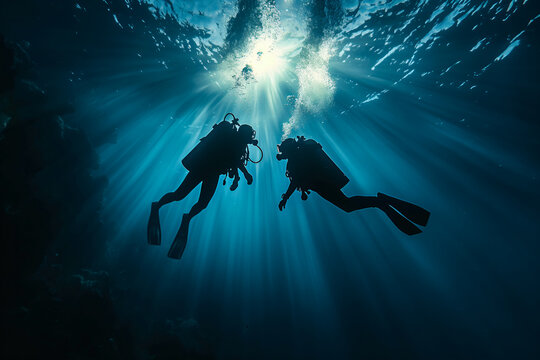 Young couple scuba diving in the sea