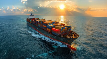 Fototapeta premium A large cargo ship is sailing at sea. 