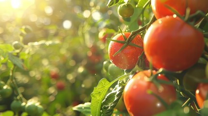 ripe red tomatoes growing in sunny garden closeup of fresh organic produce aigenerated digital illustration