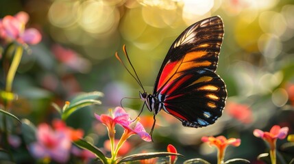 A beautiful butterfly is perched on a flower. 