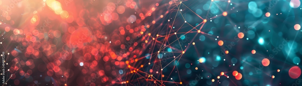 Leinwandbilder abstract digital network technology background with red and blue glowing lights and connecting lines