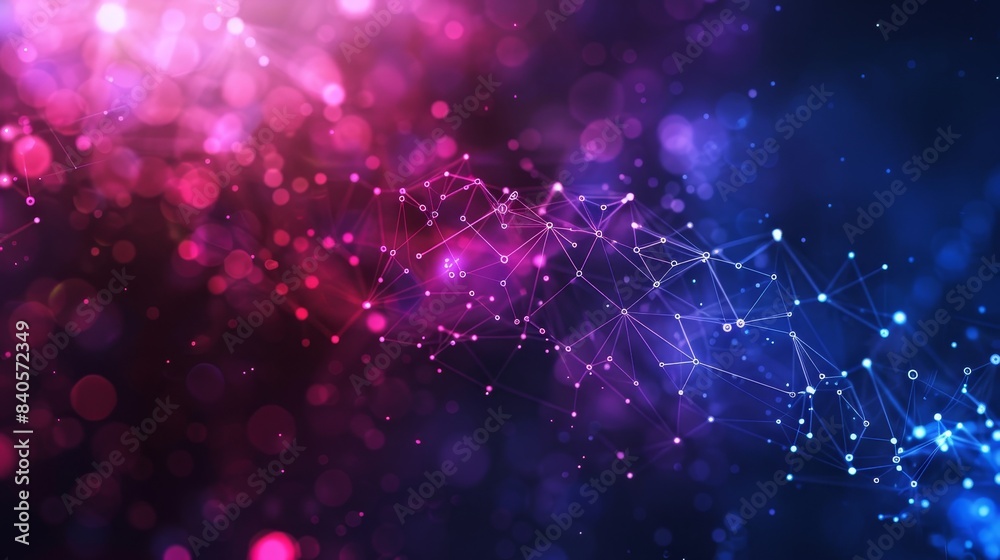 Fototapete Abstract digital network visualization with a blend of vivid pink and blue bokeh lights creating a futuristic and technological theme.
