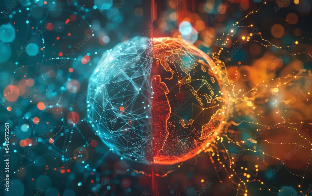 Aufkleber abstract digital globe with blue and red elements, showcasing global connectivity and high technolog