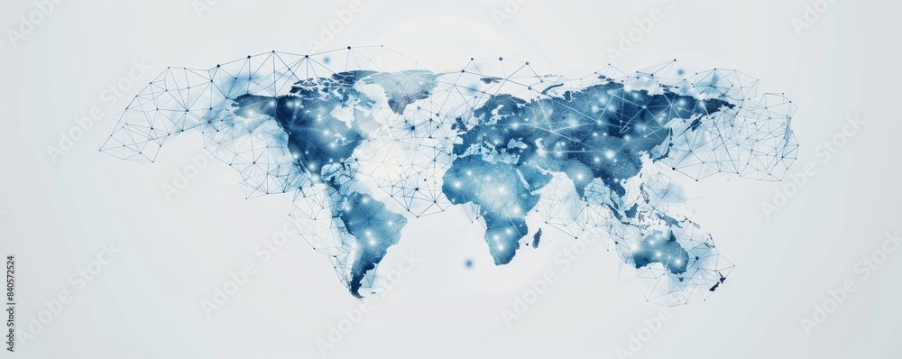 Aufkleber abstract world map made of blue dots and lines, representing global connections, technological netwo