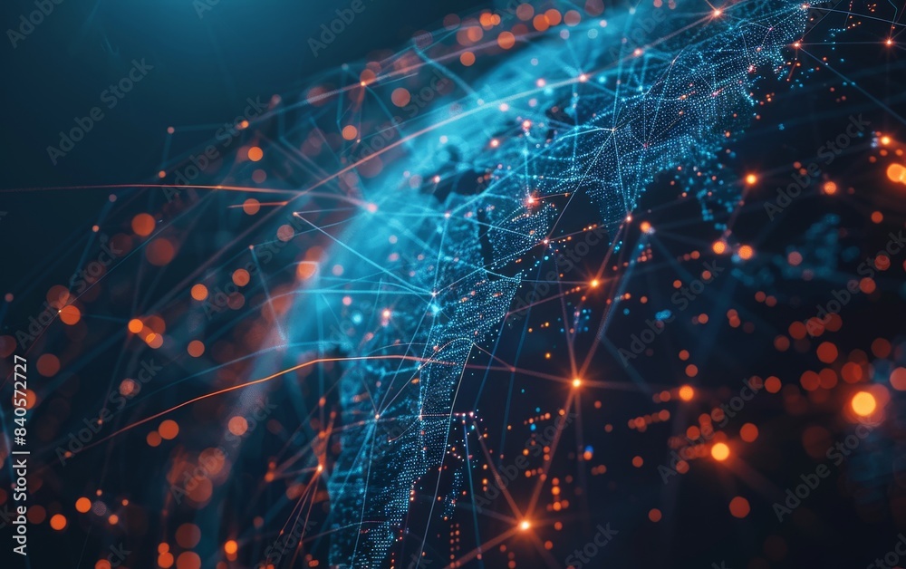 Fototapete futuristic digital network concept showing global connectivity with abstract technology lines and gl