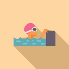 Illustrated image of a woman swimming with goggles and a cap in a stylized pool