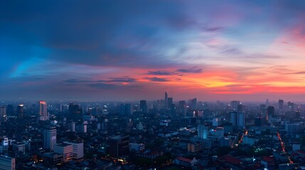 Obraz premium Captivating City Skyline at Dusk,Seamless Transition from Day to Night