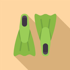 Digital graphic of green swimming fins on a sandy background, depicting beach or diving equipment