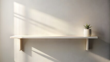 Wooden shelf against a white wall