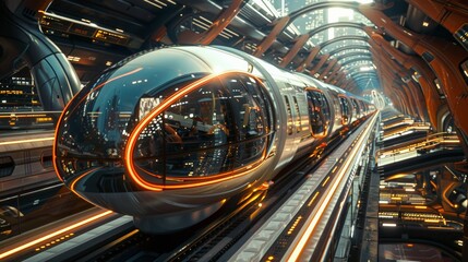Futuristic transportation systems: Create an image of futuristic transportation systems, including flying cars and high-speed trains. 
