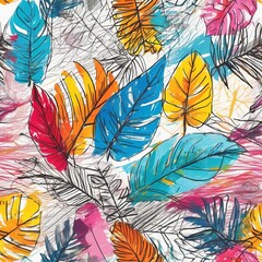 Abstract background with colorful tropical leaves.	
