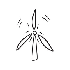 Alternative way for energy electric power generation wind farm concept in black isolated on white background. Hand drawn vector sketch illustration in doodle engraved line art vintage style