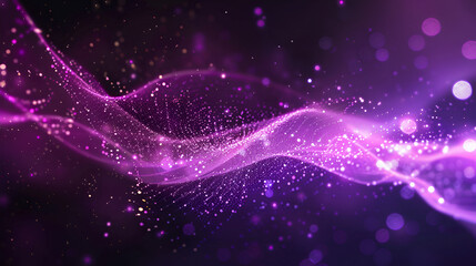 Digital Purple Particles Wave and Light Abstract Background with Shining Dots and Stars