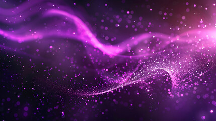 Digital Purple Particles Wave and Light Abstract Background with Shining Dots and Stars