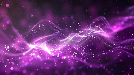 Digital Purple Particles Wave and Light Abstract Background with Shining Dots and Stars