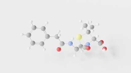 benzylpenicillin molecule 3d, molecular structure, ball and stick model, structural chemical formula penicillin g