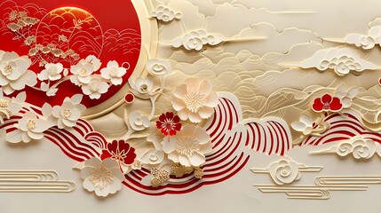 Red and gold traditional flower pattern texture poster background