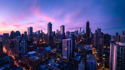 Obraz premium Captivating Cityscape at Dusk as Daytime Fades to Nighttime Illumination