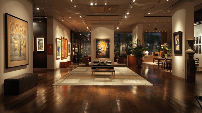 Generate an image of an illuminated room with track lighting