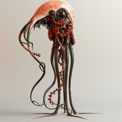 16 Exotic alien lifeform creature 3D illustration with tentacle details