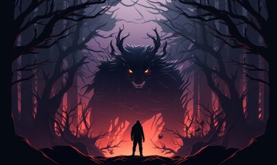 Nocturnal hunter flat design front view shadow theme 3D render vivid