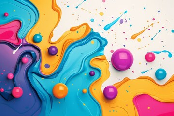 Obraz premium Illustration of colorful paint drops flat design top view festival theme cartoon drawing vivid focus on whimsical blend mode plain background