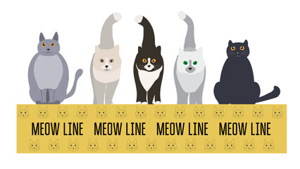Cartoon cute cats with meow line